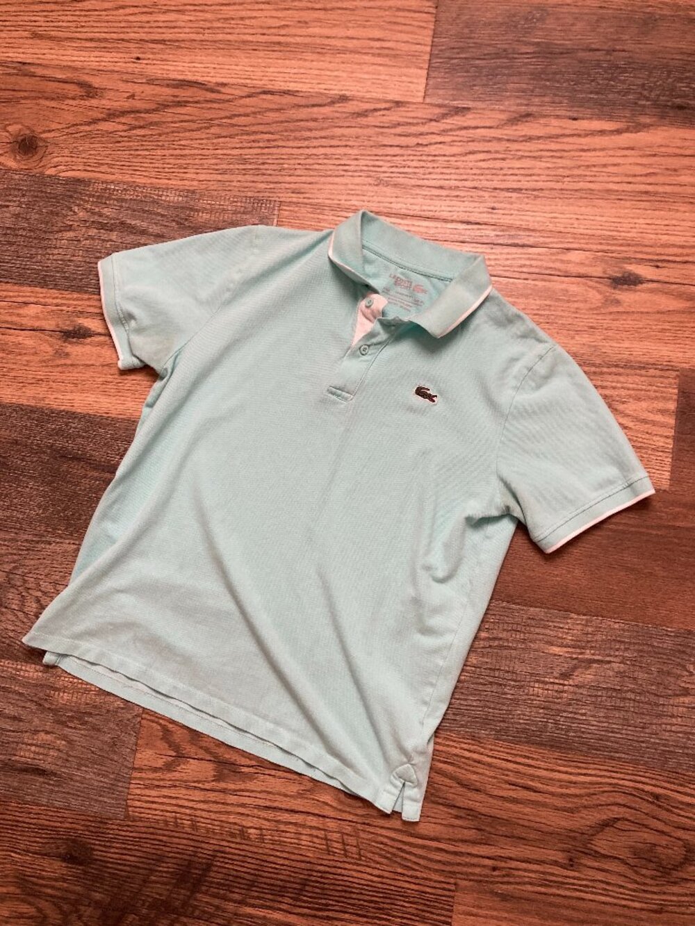 Lacoste Sport Polo Shirt Men's XL Mint Green Pink Trim Cotton Regular Fit Logo